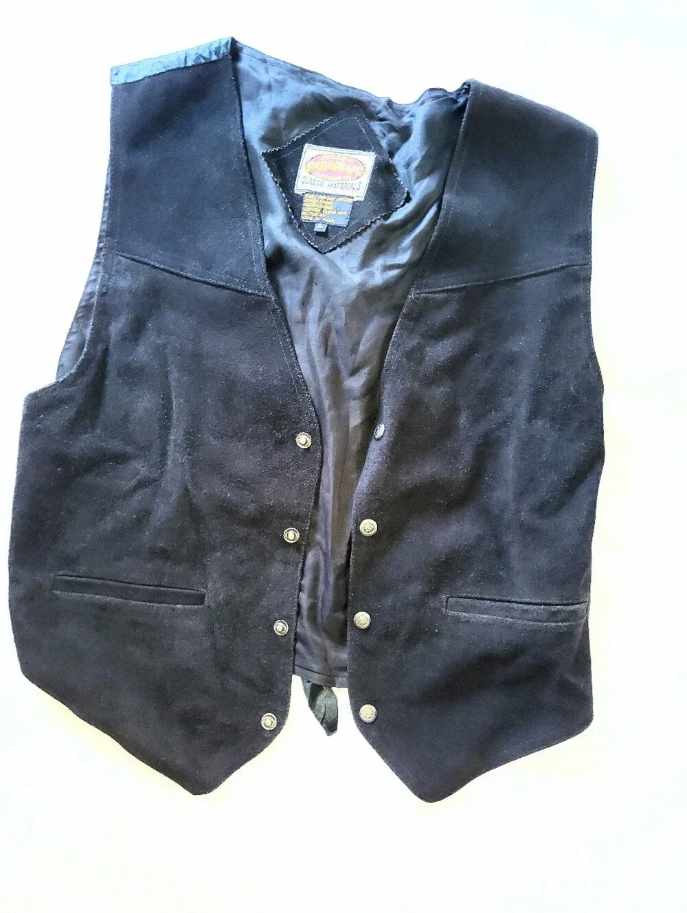 Vintage Men's Black 100% Genuine Leather Vest Suede Biker Vest Paragraff Large